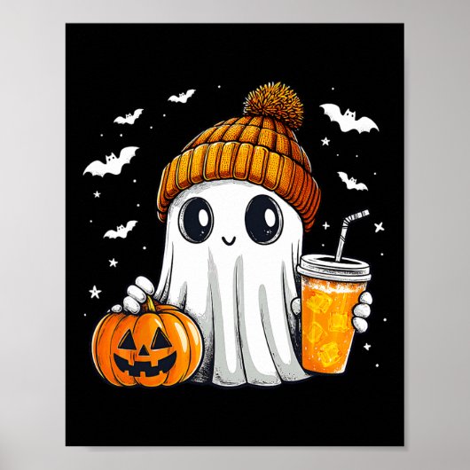 Halloween Ghost Pumpkin Spice Latte Autumn Herfst Poster (Voorkant)