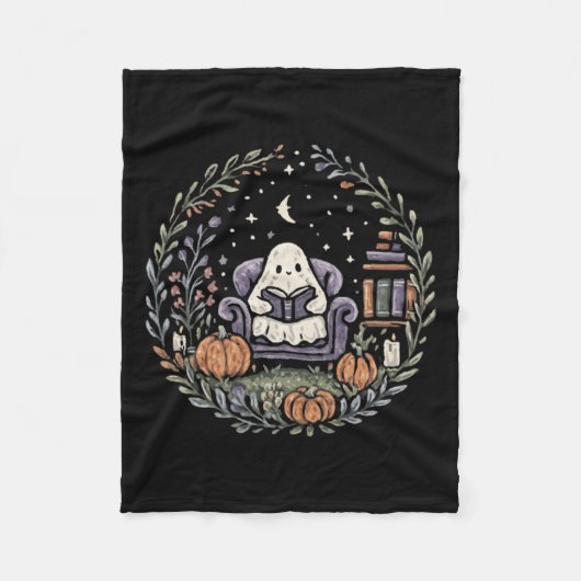 Halloween Ghost Reading Book Lover Tee Long Sleeve Fleece Deken (Voorkant)