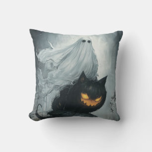 Halloween Ghost Rijden op een zwarte kat Kussen
