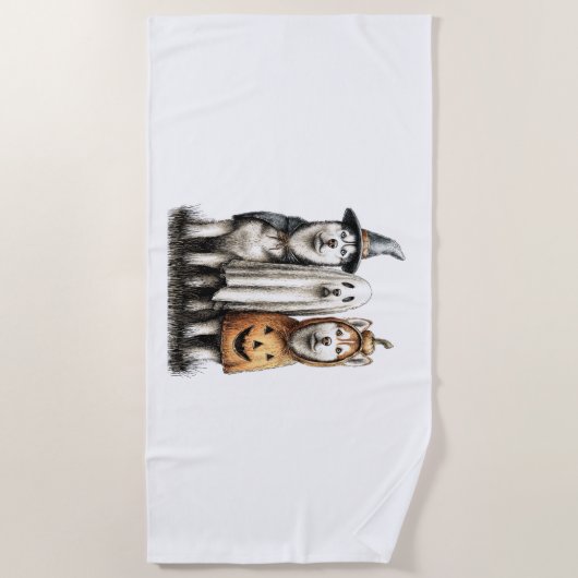 Halloween Ghost Siberische Husky Dog Strandlaken (Voorkant)