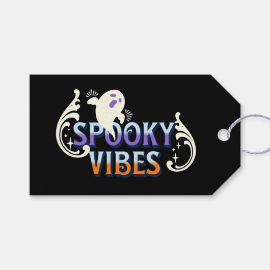 Halloween Ghost Spooky Vibes Typography Lettering Cadeaulabel (Voorkant (Horizontaal))
