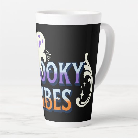 Halloween Ghost Spooky Vibes Typography Lettering Latte Mok (Rechterhoek)