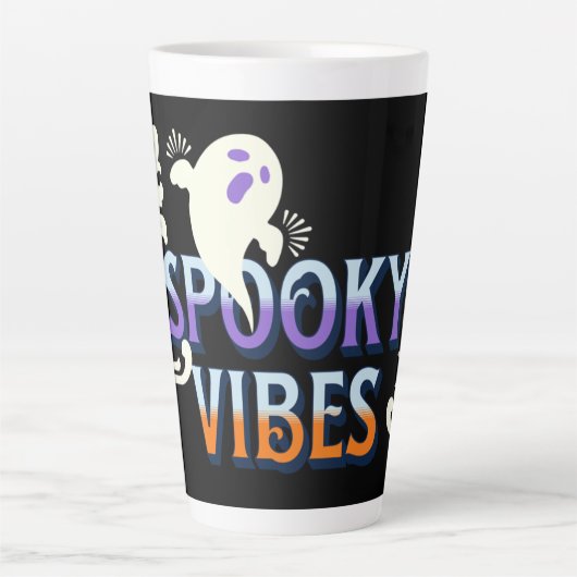 Halloween Ghost Spooky Vibes Typography Lettering Latte Mok (Voorkant)