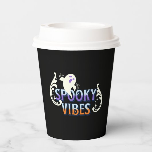 Halloween Ghost Spooky Vibes Typography Lettering Papieren Bekers (Achterkant)