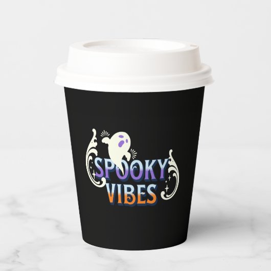 Halloween Ghost Spooky Vibes Typography Lettering Papieren Bekers (Voorkant)