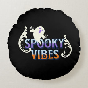 Halloween Ghost Spooky Vibes Typography Lettering Rond Kussen