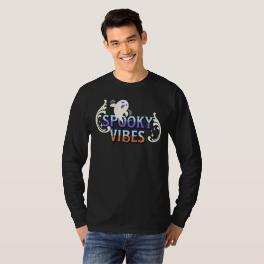Halloween Ghost Spooky Vibes Typography Lettering T-shirt (Voorkant volledig)