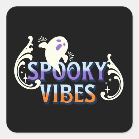 Halloween Ghost Spooky Vibes Typography Lettering Vierkante Sticker (Voorkant)