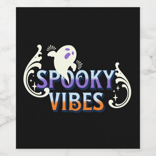Halloween Ghost Spooky Vibes Typography Lettering Wijn Etiket (Enkel label)