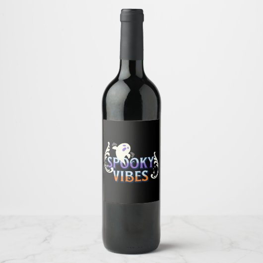 Halloween Ghost Spooky Vibes Typography Lettering Wijn Etiket (Voorkant)