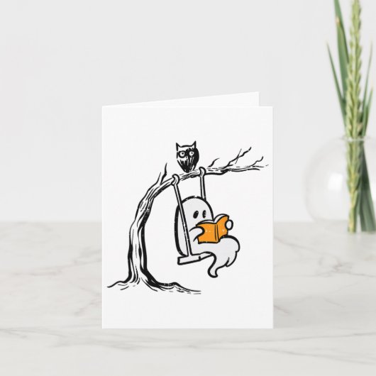 Halloween Ghost Swing Lezen Kostuum Vrouwen Kaart (Voorkant)