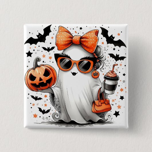 Halloween Ghost Vierkante Button 5,1 Cm (Voorkant)