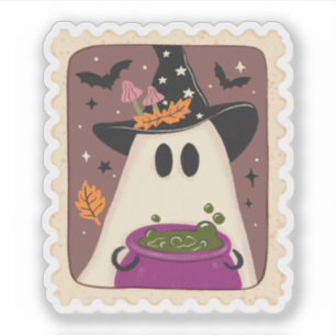 Halloween Ghost Witch & Cauldron Stamp Sticker