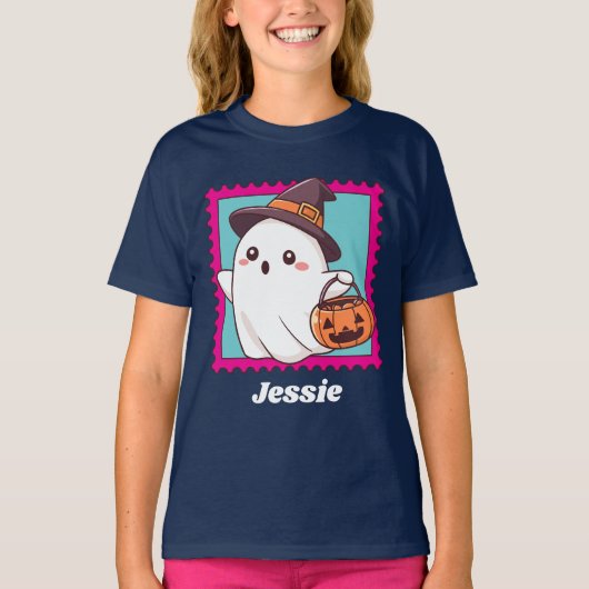 Halloween Ghost Witch Costume Personalized Text T-shirt (Voorkant)