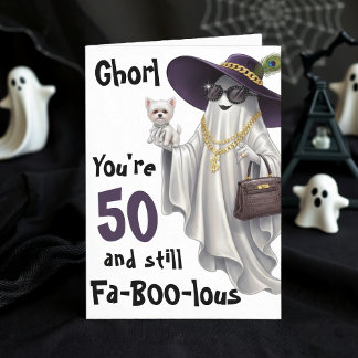 Halloween Ghost Women Funny Happy 50th Birthday Kaart