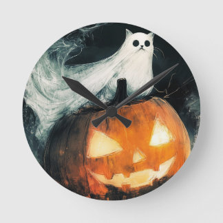 Halloween GhostCat en Jack op Lantern Ronde Klok