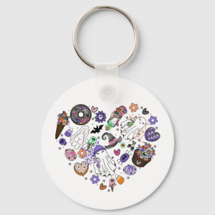 Halloween Ghosts en Pumpkin Clipart Hartvorm Sleutelhanger
