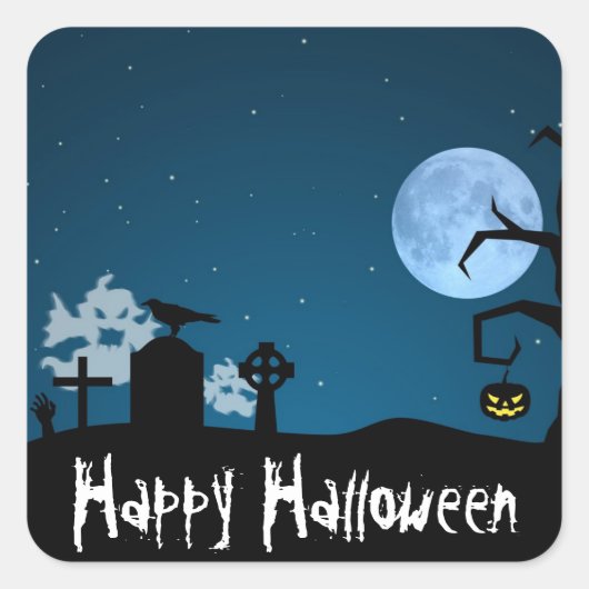 Halloween Ghosts op Graveyard Vierkante Sticker (Voorkant)