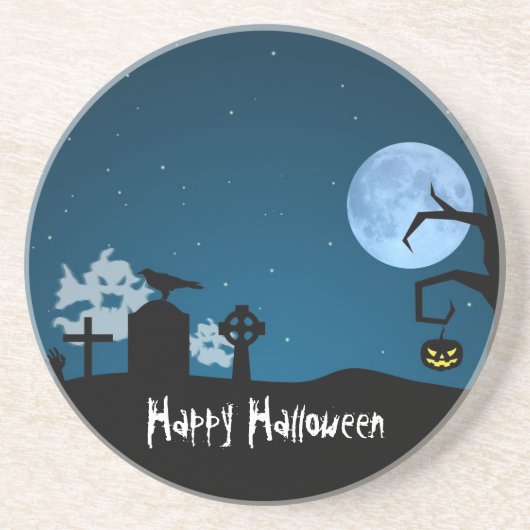 Halloween Ghosts op Graveyard Zandsteen Onderzetter (Voorkant)