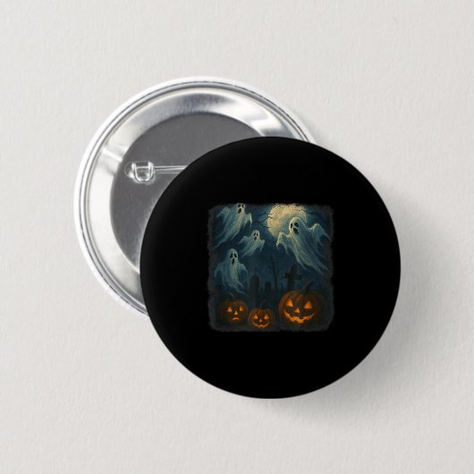 Halloween. Ghosts, Pumpkins And Graveyard! Ronde Button 5,7 Cm (Voorkant /achterkant)