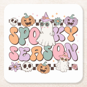 Halloween Ghosts Spooky Seizoen Vierkante Kartonnen Onderzetter