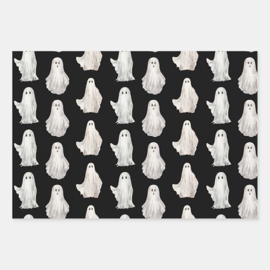Halloween Ghosts Waterverf Pattern Wrapping Paper (Voorkant)
