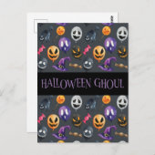 "Halloween Ghoul" Gray Halloween Pattern Briefkaart (Voorkant / Achterkant)
