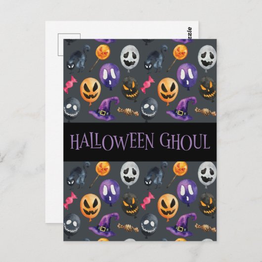 "Halloween Ghoul" Gray Halloween Pattern Briefkaart (Voorkant / Achterkant)