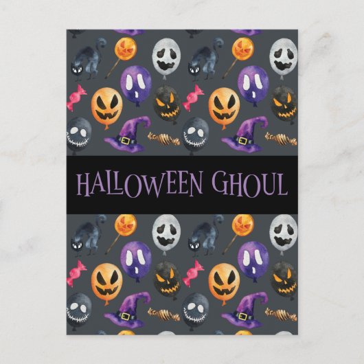"Halloween Ghoul" Gray Halloween Pattern Briefkaart (Voorkant)