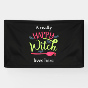 Halloween Gift Een echt gelukkige heks hier Spandoek