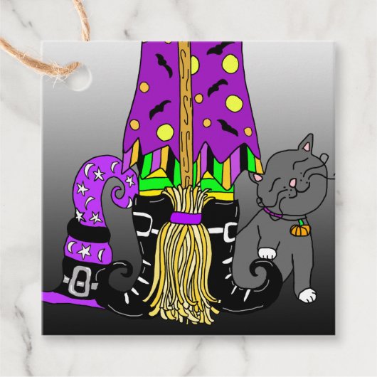 Halloween Gift Label, heks, zwarte kat en Pet Bedankjes Labels (Voorkant)