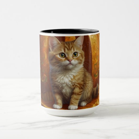 Halloween Ginger Tabby Kitten Leven in een pompoen Mok (Midden)