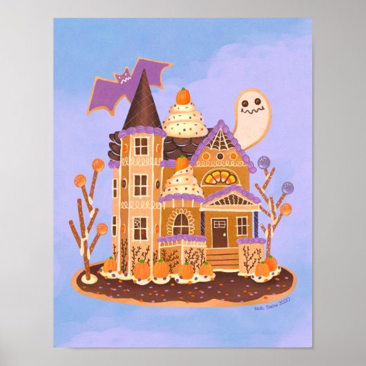 Halloween Gingerbread Haunted House Art Print (Voorkant)