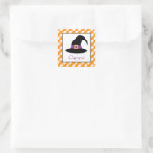 Halloween Gingham Witch Pet Gepersonaliseerde Stic Vierkante Sticker (Tas)