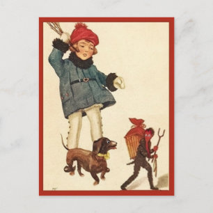 Halloween Girl en Dachshund Chase Devil Briefkaart