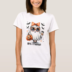 Halloween Girl Ghost met koffie en pompoen T-shirt