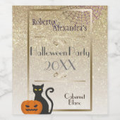 Halloween  Glam Gold Glitter White Wijn Etiket (Enkel label)
