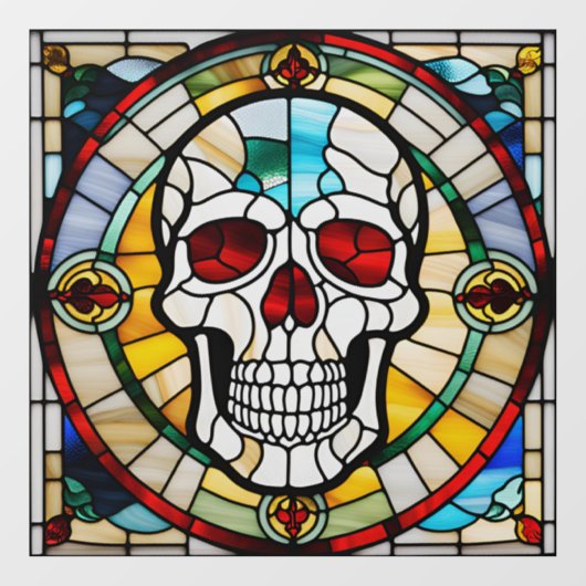 Halloween Glas in lood Mozaïek Schedel Kleurrijk Raamsticker (Vel)