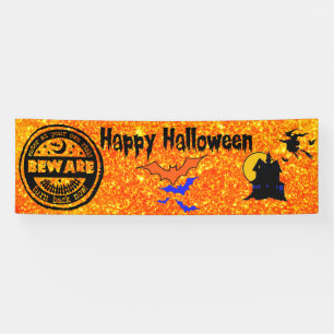Halloween Glitter Haunted House Witch Banner