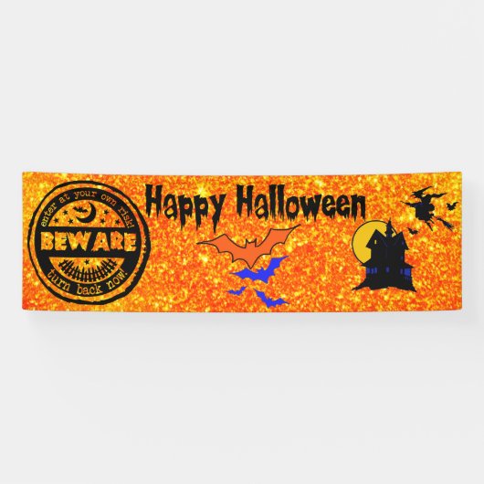 Halloween Glitter Haunted House Witch Banner (Horizontaal)