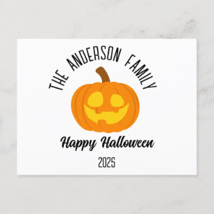 Halloween gloeiende pompoen gezicht gepersonalisee feestdagenkaart