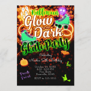 Halloween Glow in the Dark Roller Schaats Party Kaart
