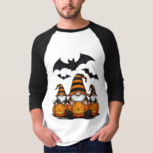 Halloween Gnome 3/4 Sleeve Raglan T-Shirt (Voorkant)