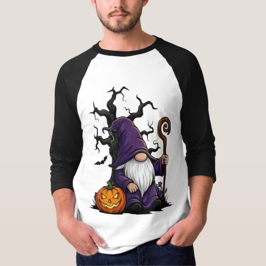 Halloween Gnome 3/4 Sleeve Raglan T-Shirt (Voorkant)