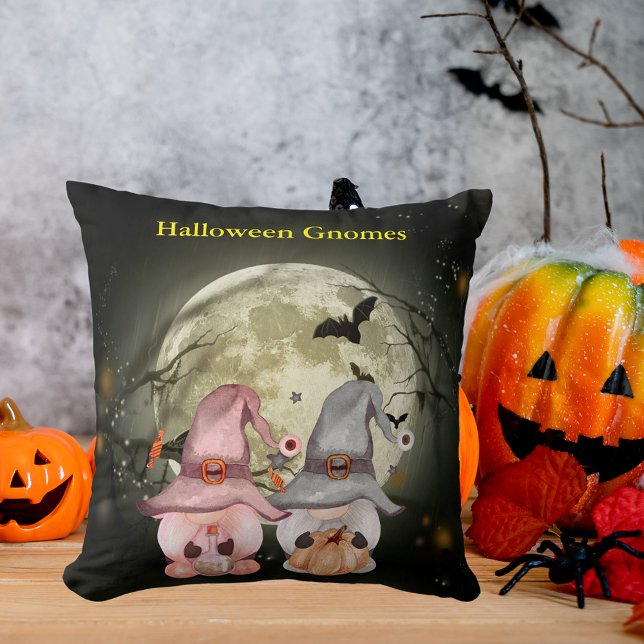 Halloween Gnome Couple Full Moon Kussen (Halloween Gnome Couple Full Moon Throw Pillow)