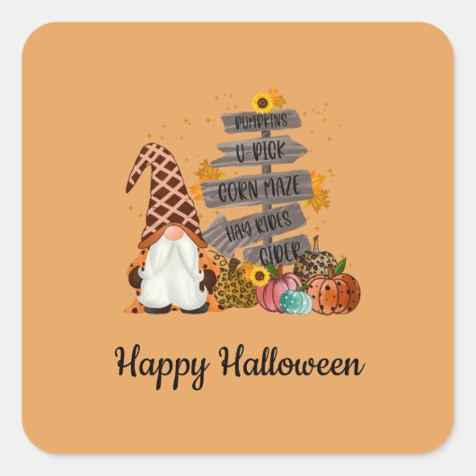 Halloween Gnomen, Herfst, pompoenen, Halloween Par Vierkante Sticker (Voorkant)