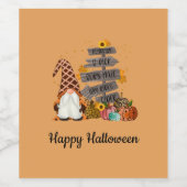 Halloween Gnomen, Herfst, pompoenen, Halloween Par Wijn Etiket (Enkel label)