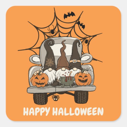 Halloween Gnomen in Spider Web Truck Vierkante Sticker (Voorkant)