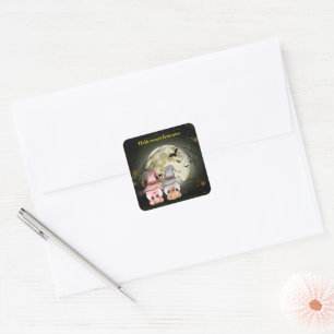 Halloween Gnomes Full Moon Familie Vierkante Sticker