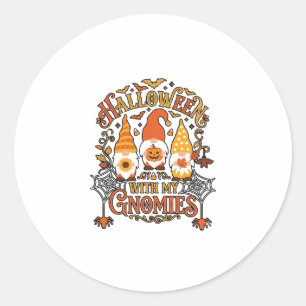 Halloween Gnomies Pompoen Spinnenweb Vleermuizen_1 Ronde Sticker